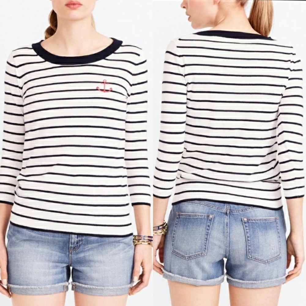 Striped Nautical top crewneck 3/4 sleeved
